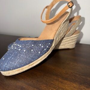 Navy Embellished Espadrilles Sandal Wedges Womens Size 10M